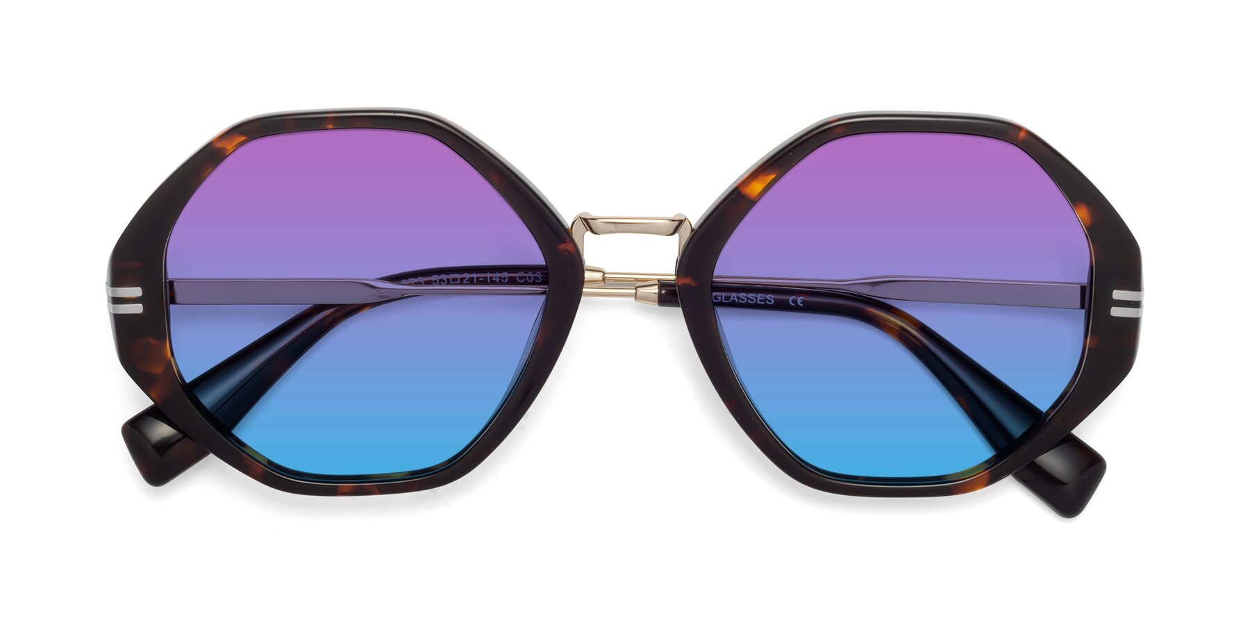 Folded Front of 1573 in Tortoise with Purple / Blue Gradient Lenses