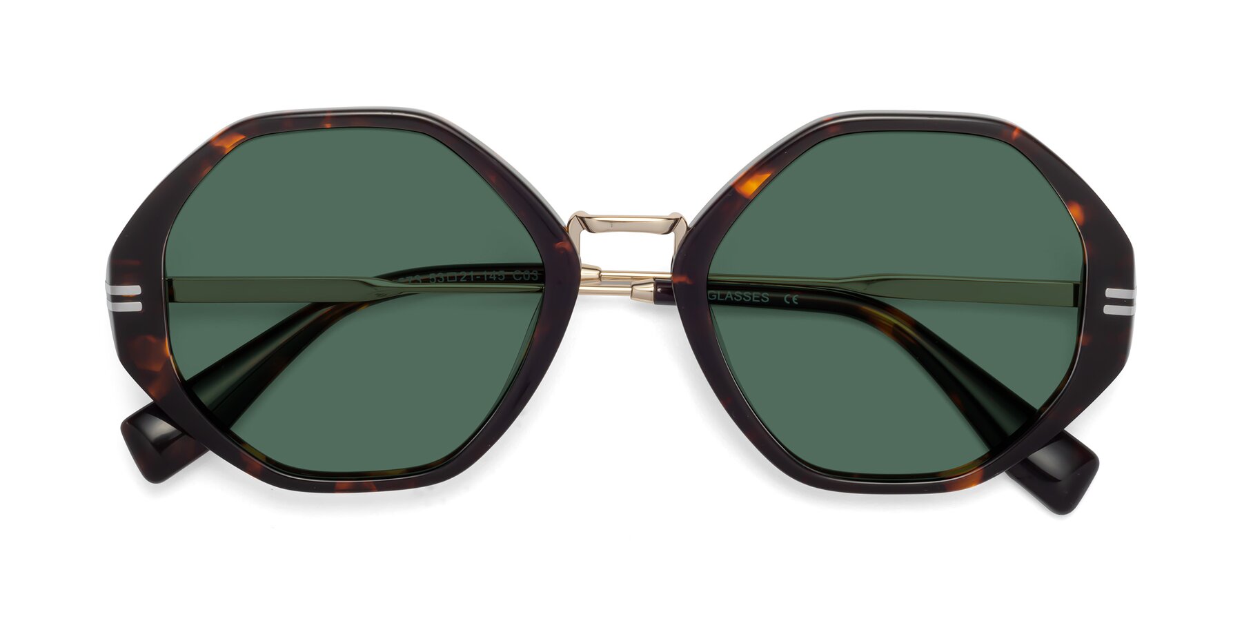 Folded Front of 1573 in Tortoise with Green Polarized Lenses