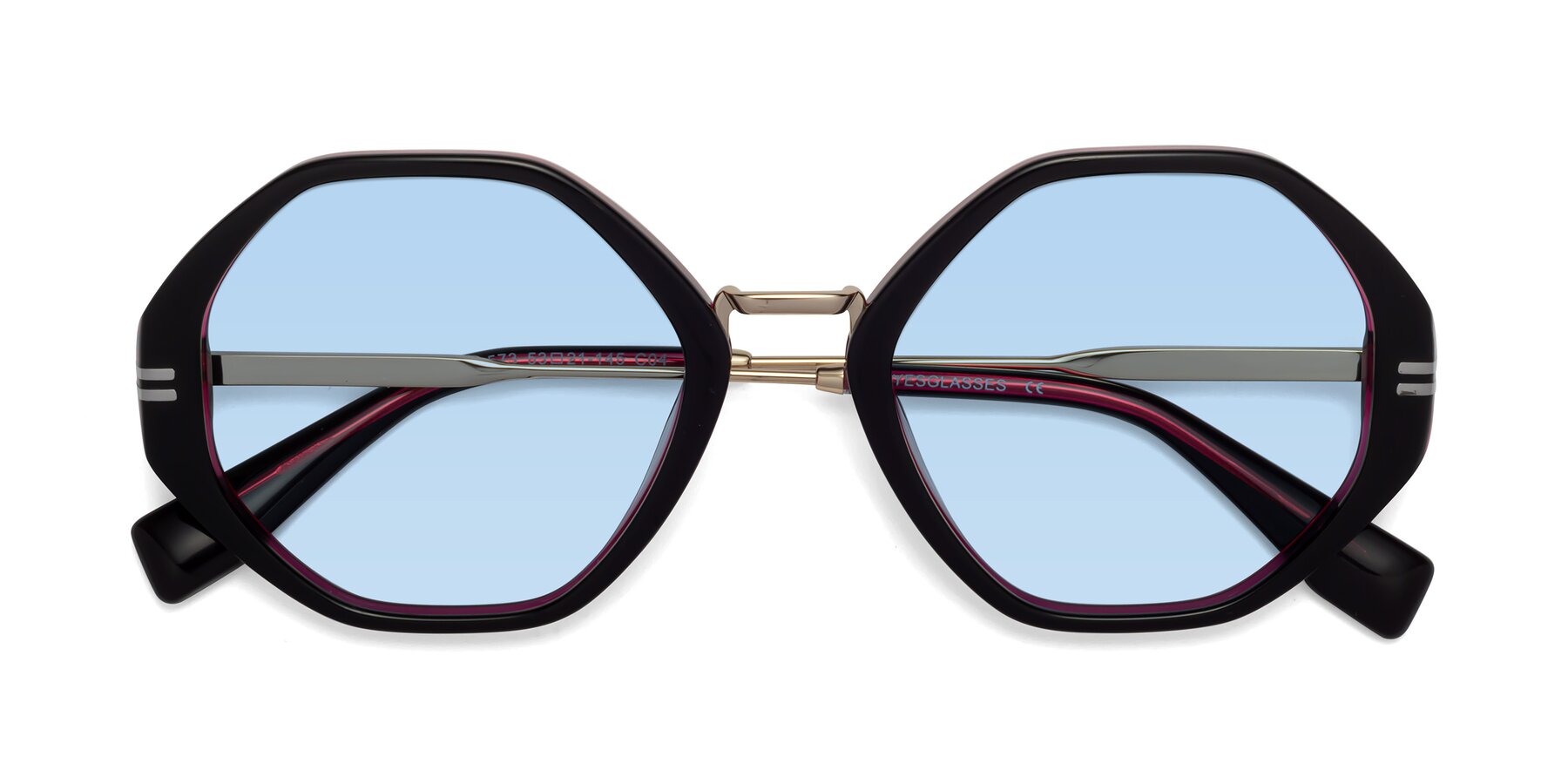Folded Front of 1573 in Black-Wine with Light Blue Tinted Lenses