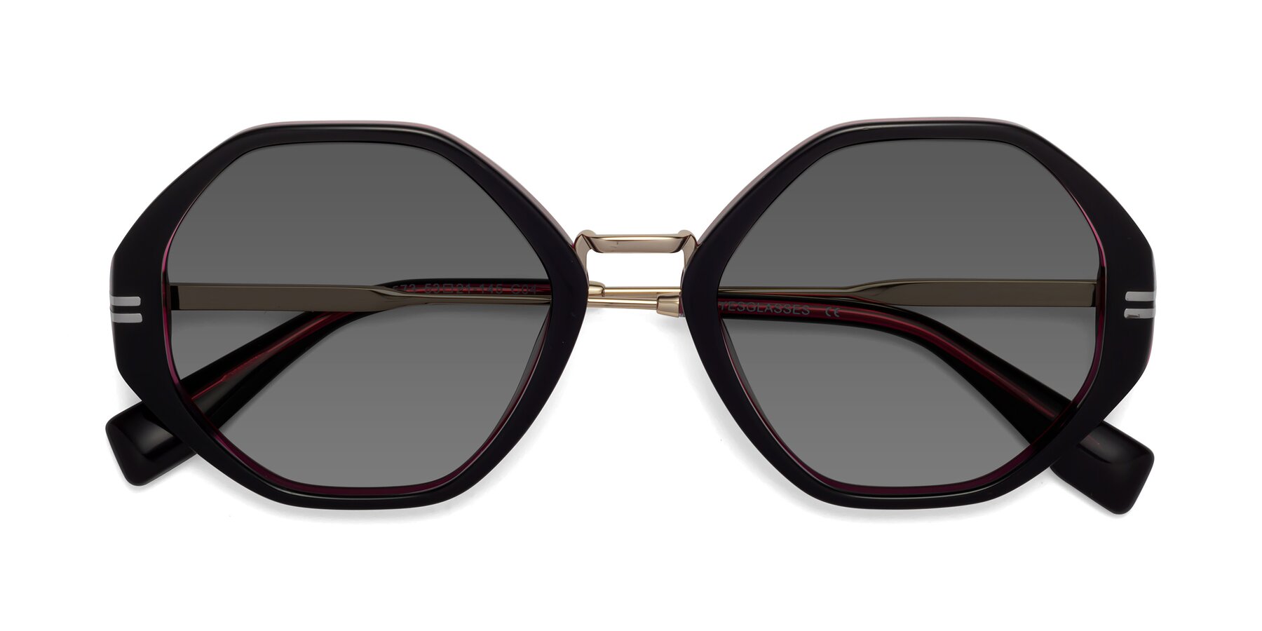 Folded Front of 1573 in Black-Wine with Medium Gray Tinted Lenses