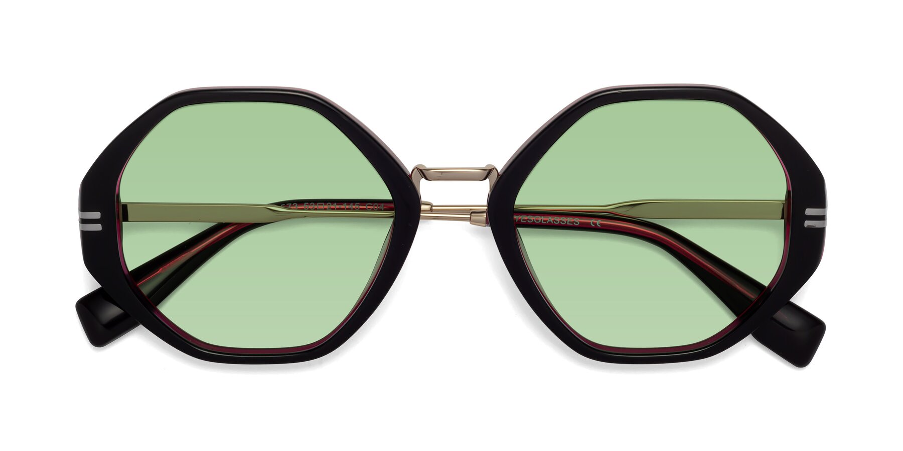 Folded Front of 1573 in Black-Wine with Medium Green Tinted Lenses