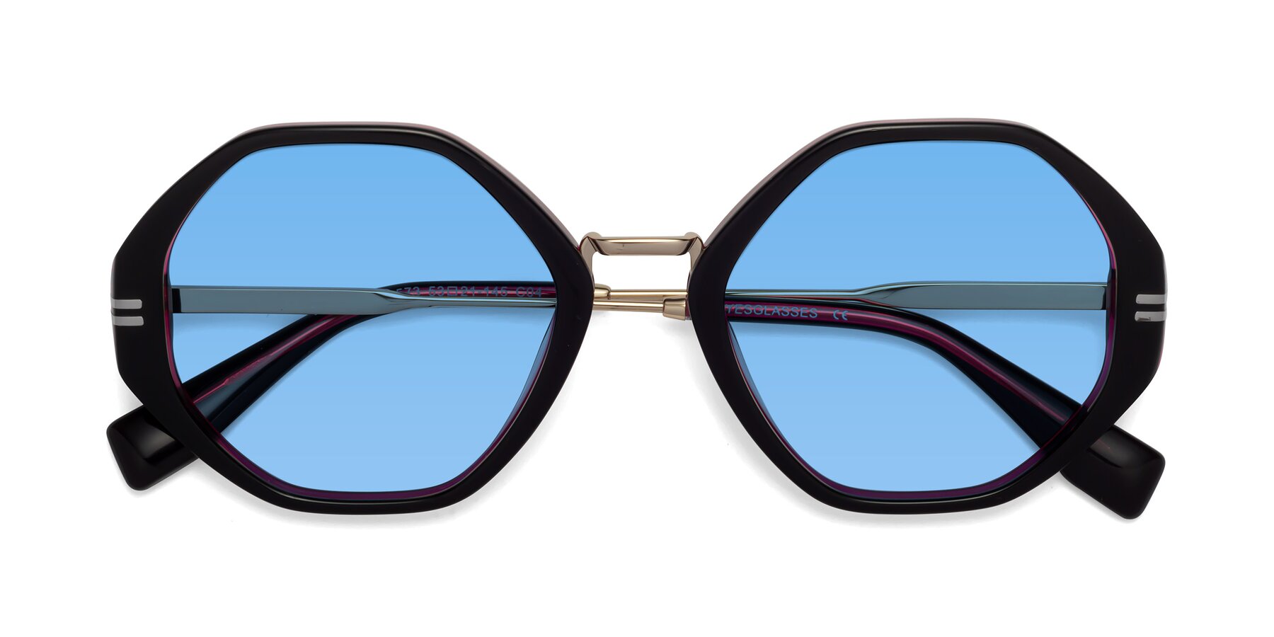 Folded Front of 1573 in Black-Wine with Medium Blue Tinted Lenses