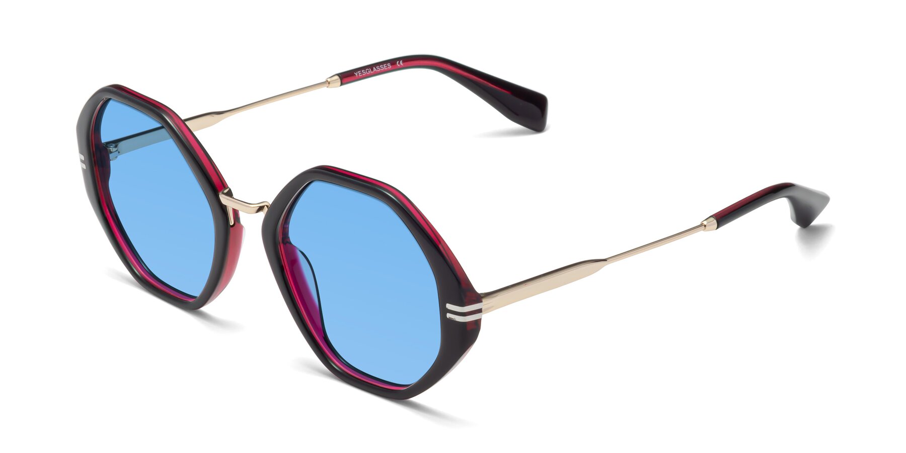 Angle of 1573 in Black-Wine with Medium Blue Tinted Lenses