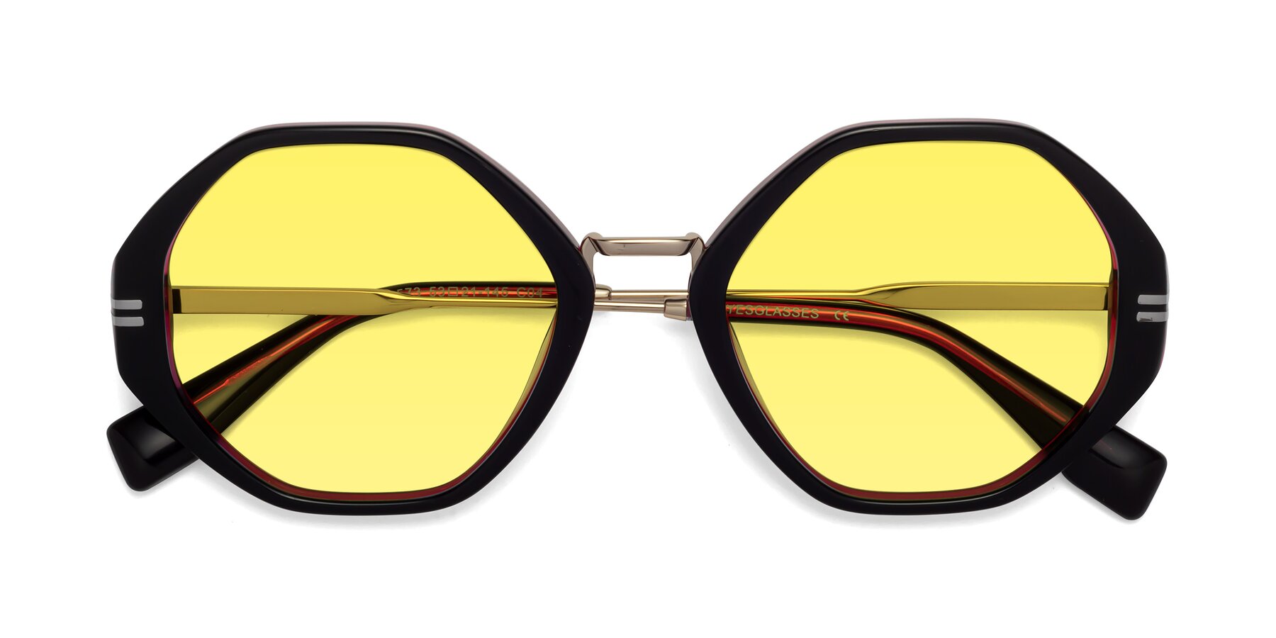 Folded Front of 1573 in Black-Wine with Medium Yellow Tinted Lenses