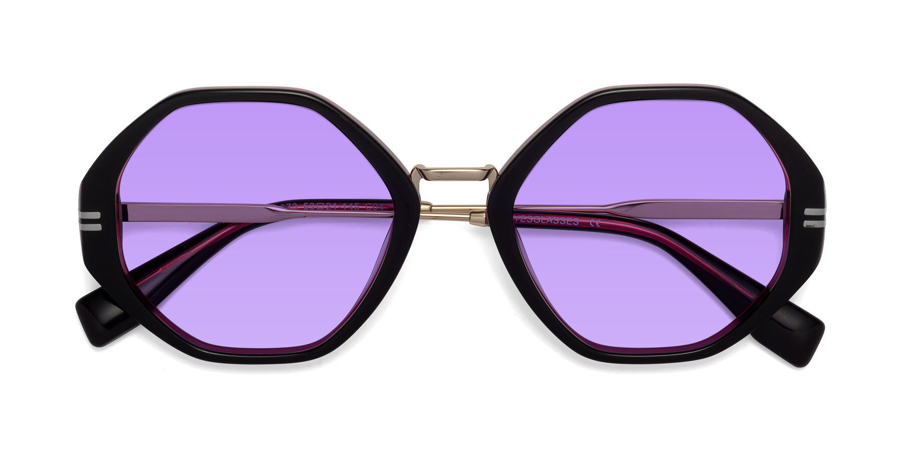 Folded Front of 1573 in Black-Wine with Medium Purple Tinted Lenses
