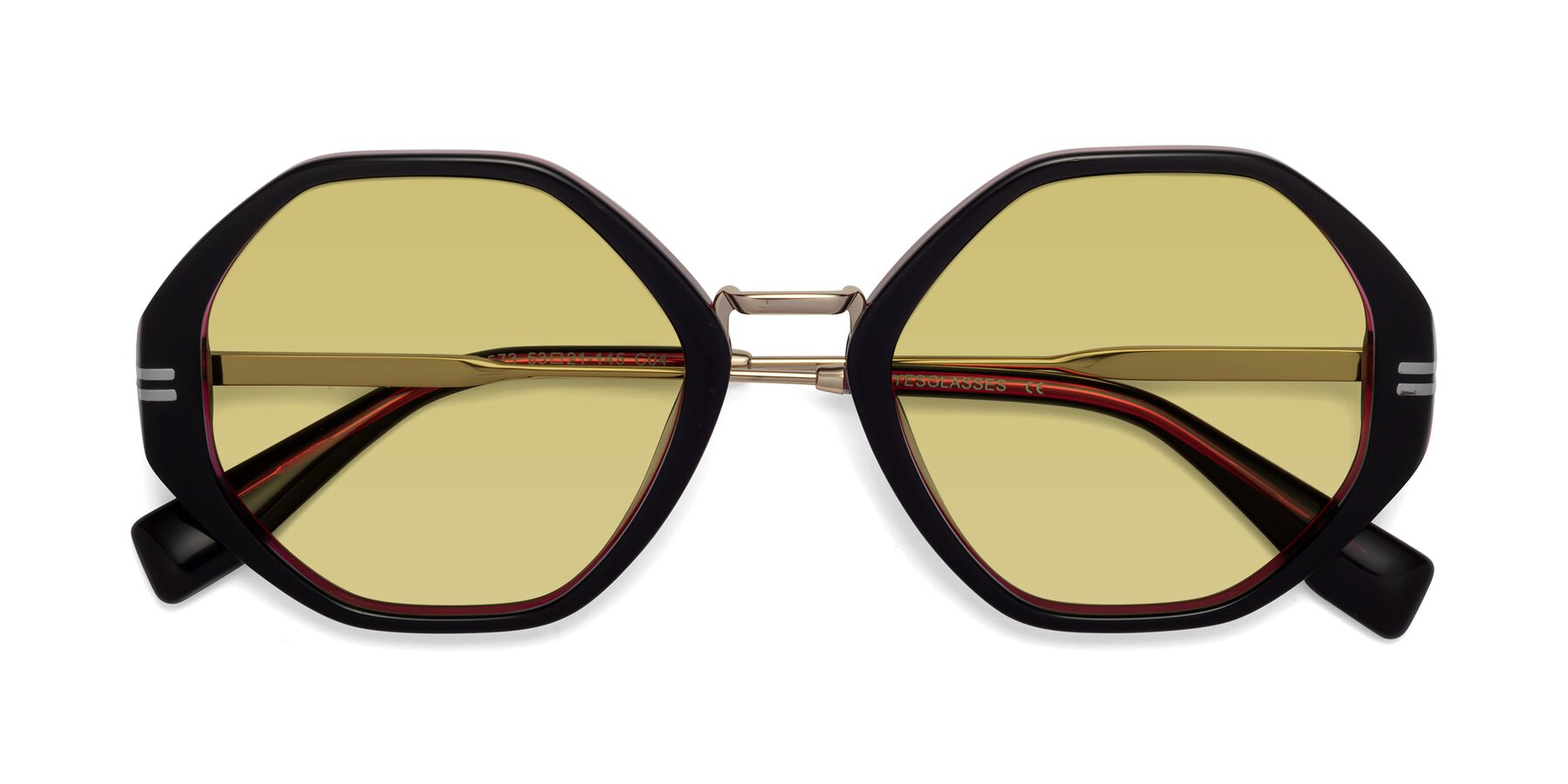 Folded Front of 1573 in Black-Wine with Medium Champagne Tinted Lenses