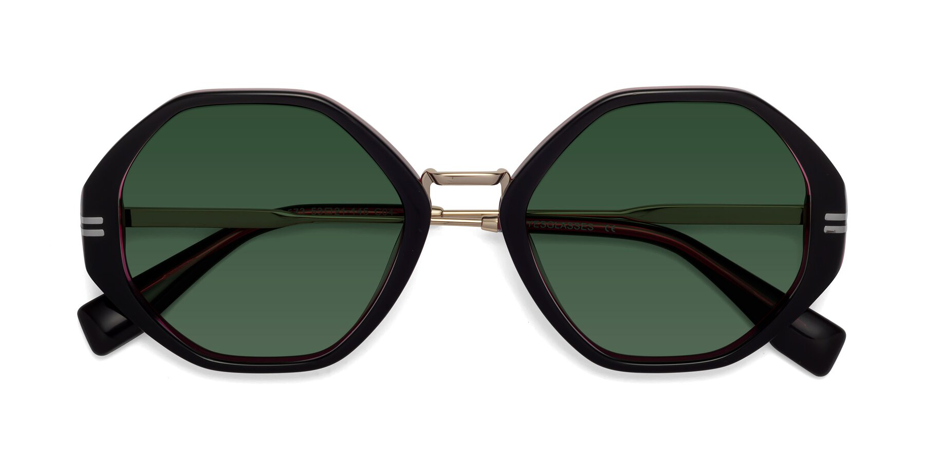 Folded Front of 1573 in Black-Wine with Green Tinted Lenses