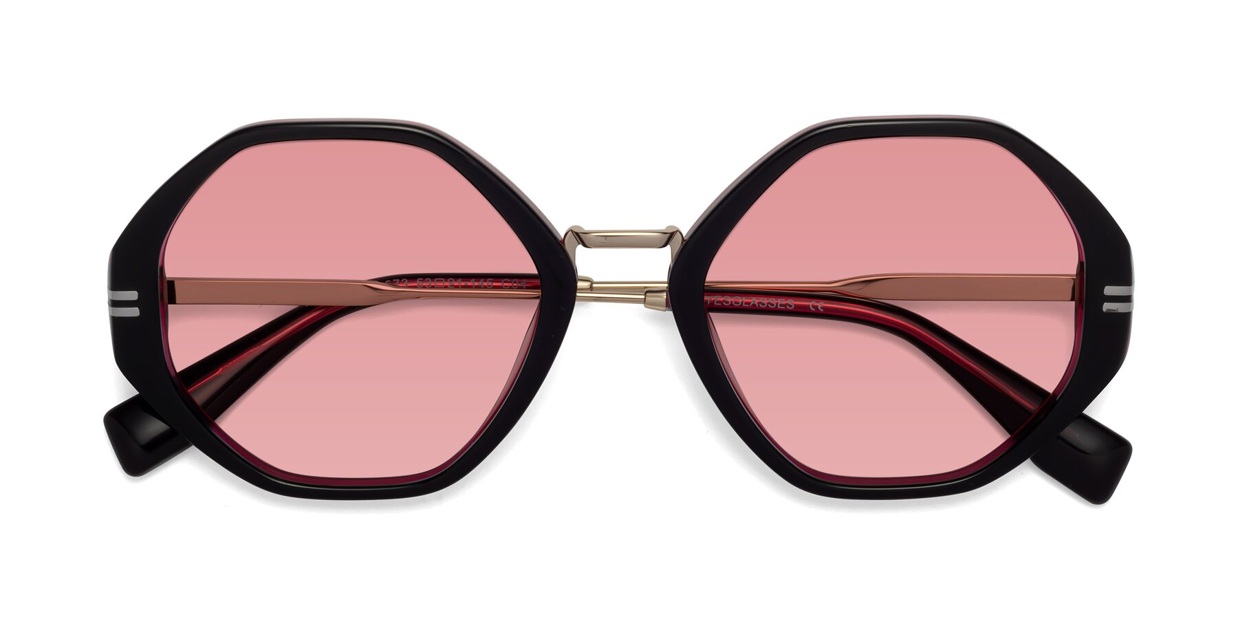 Folded Front of 1573 in Black-Wine with Medium Garnet Tinted Lenses