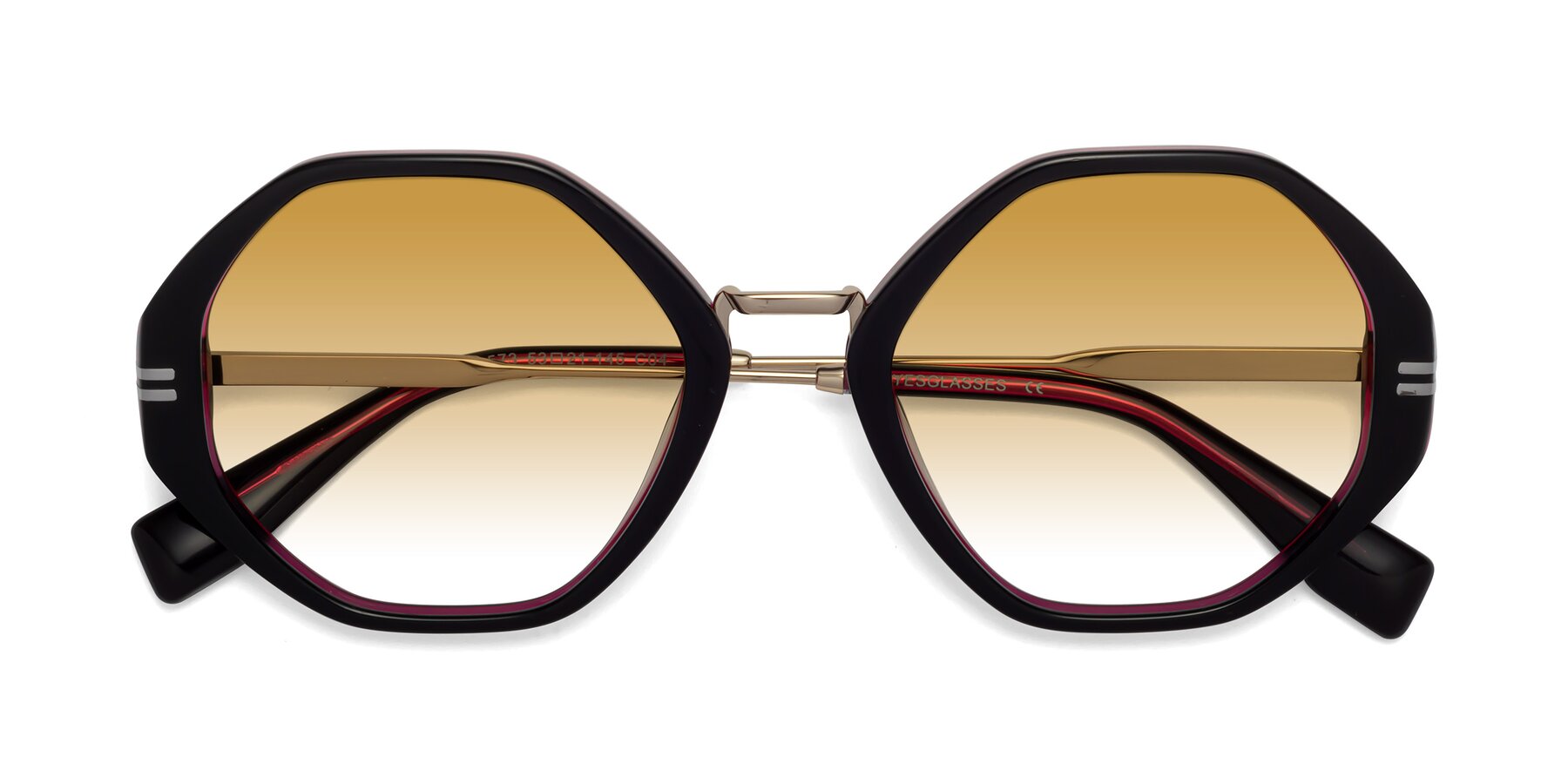 Folded Front of 1573 in Black-Wine with Champagne Gradient Lenses