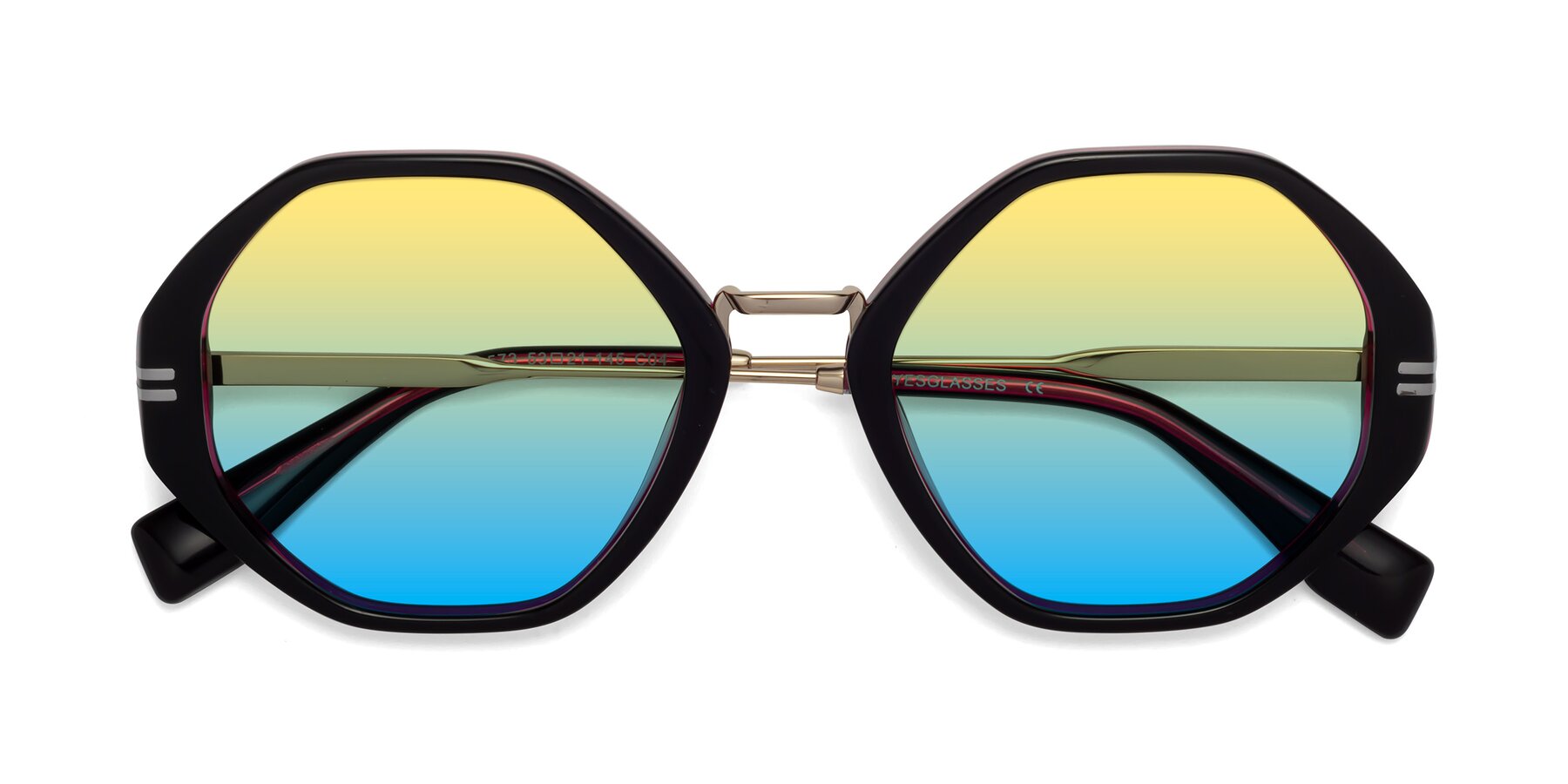 Folded Front of 1573 in Black-Wine with Yellow / Blue Gradient Lenses