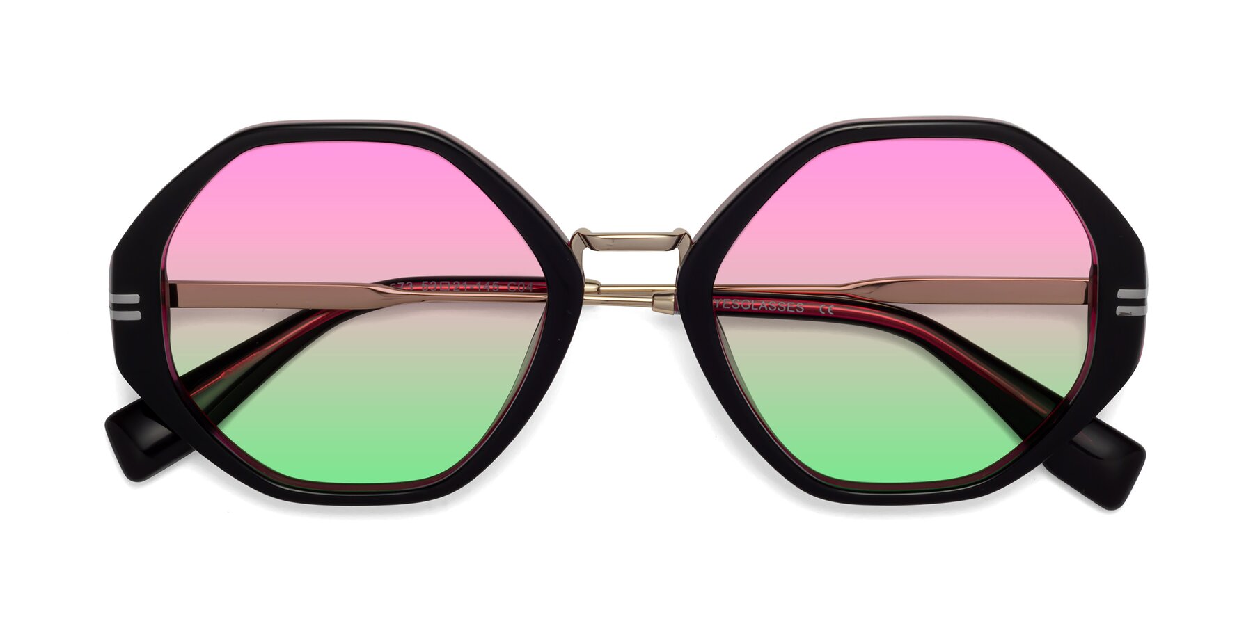 Folded Front of 1573 in Black-Wine with Pink / Green Gradient Lenses