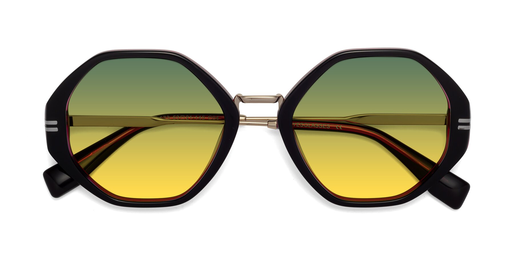 Folded Front of 1573 in Black-Wine with Green / Yellow Gradient Lenses