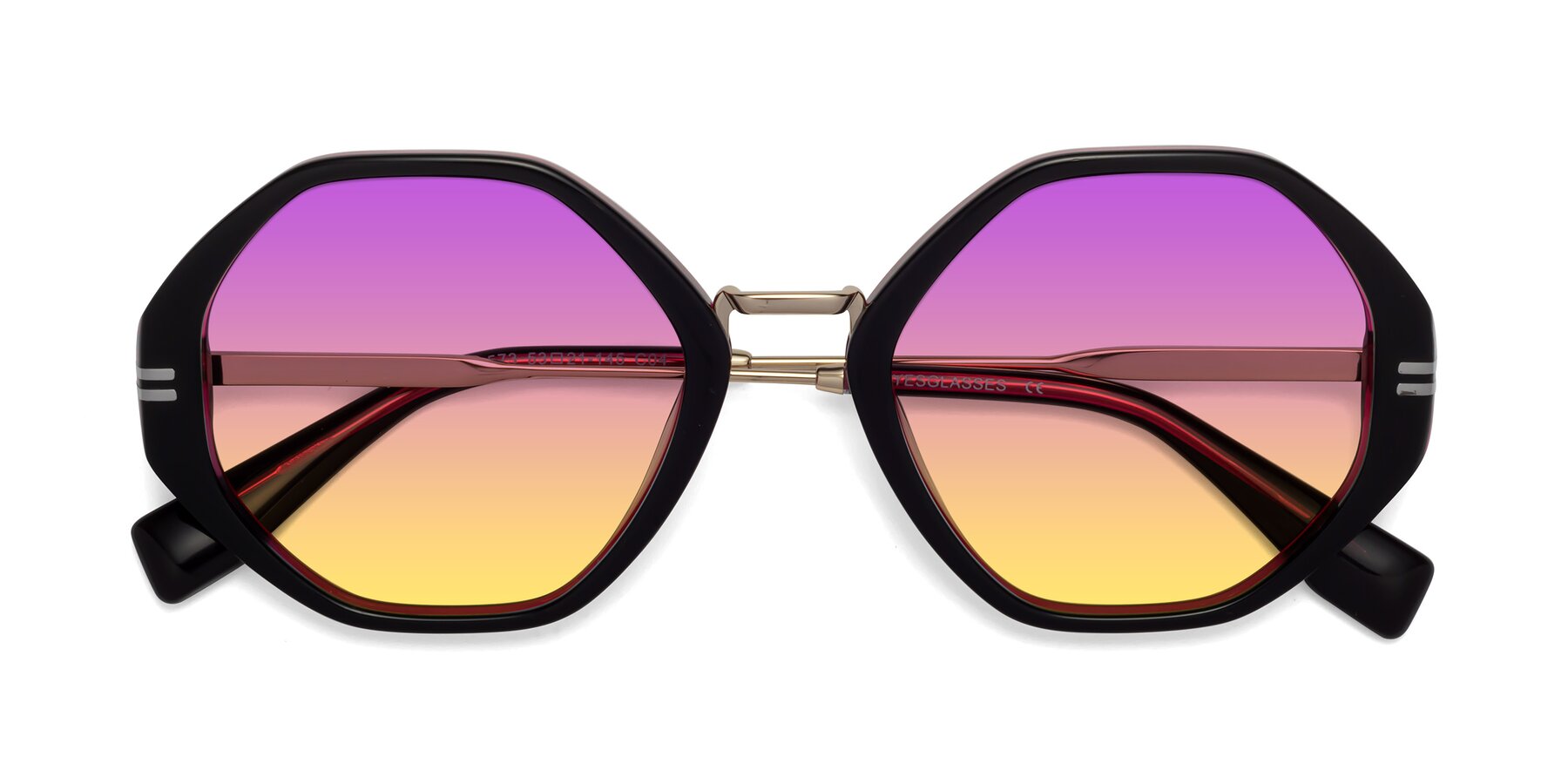 Folded Front of 1573 in Black-Wine with Purple / Yellow Gradient Lenses