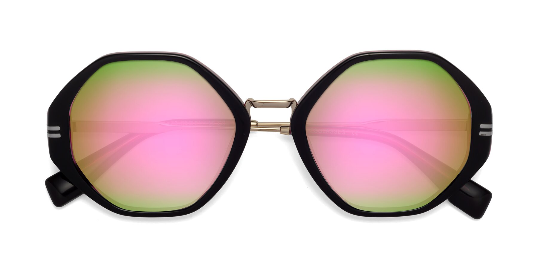 Folded Front of 1573 in Black-Wine with Pink Mirrored Lenses
