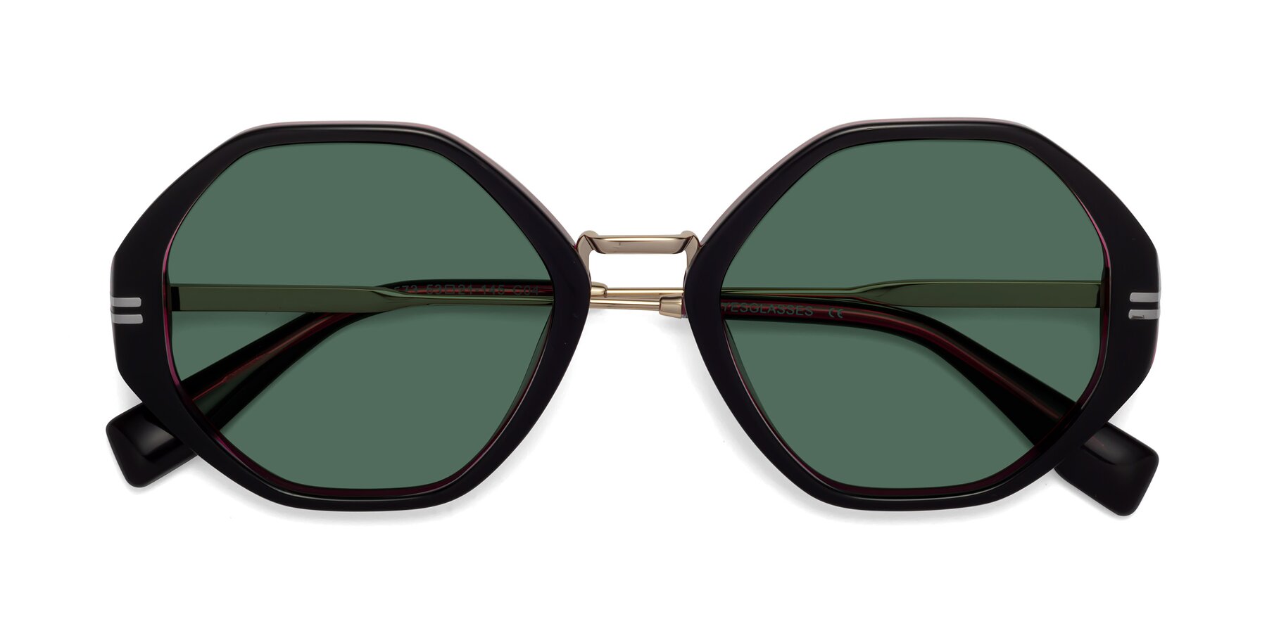 Folded Front of 1573 in Black-Wine with Green Polarized Lenses