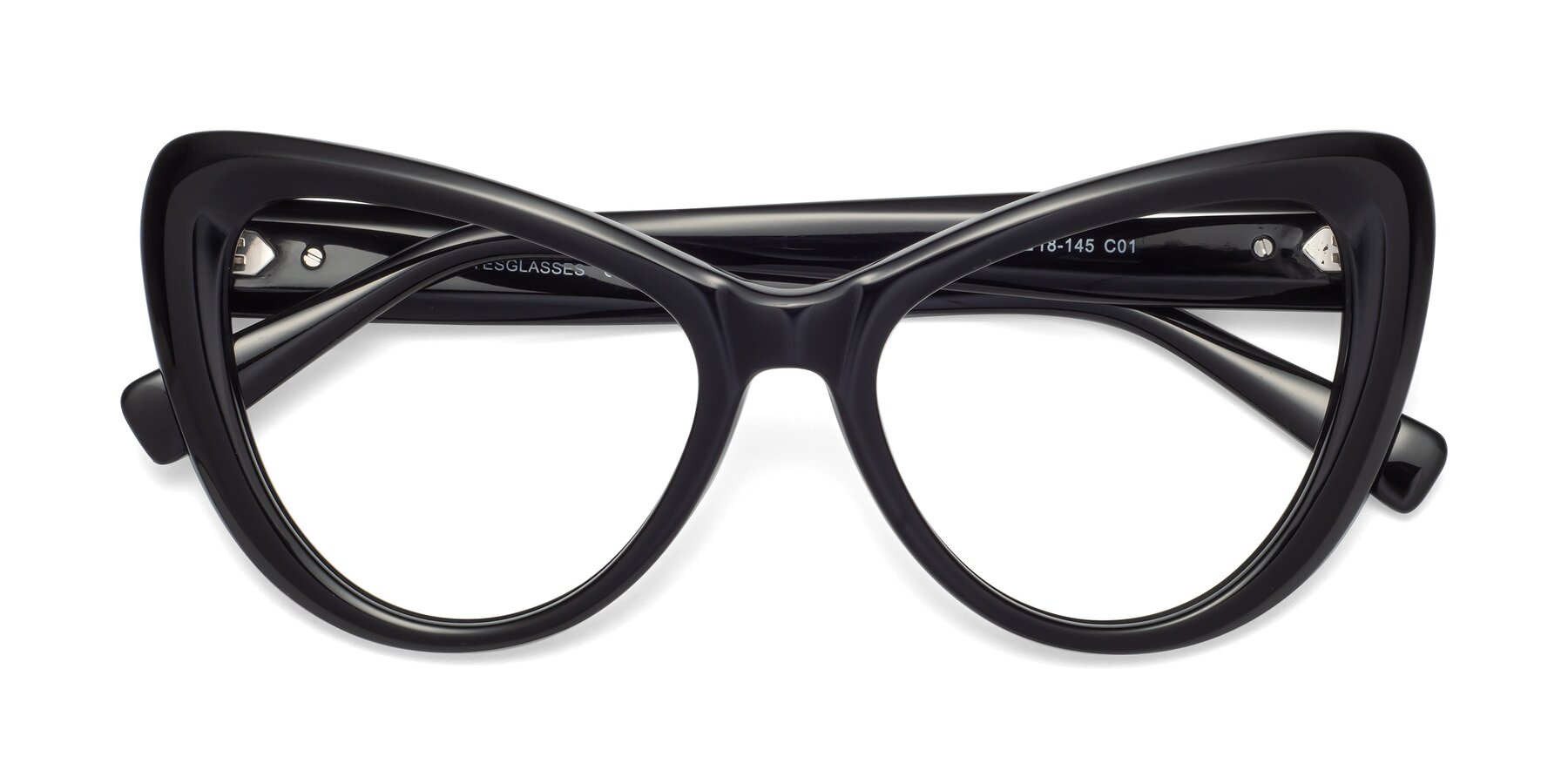 Folded Front of 1574 in Black with Clear Reading Eyeglass Lenses