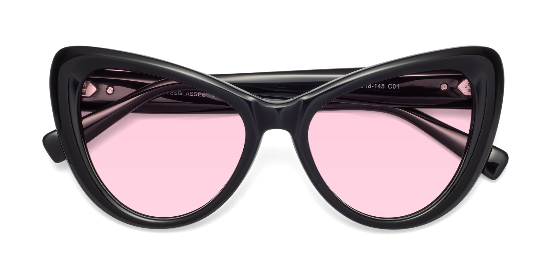 Folded Front of 1574 in Black with Light Pink Tinted Lenses