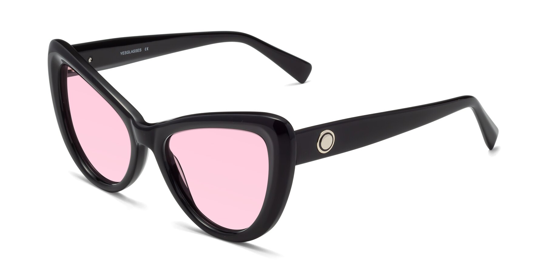 Angle of 1574 in Black with Light Pink Tinted Lenses