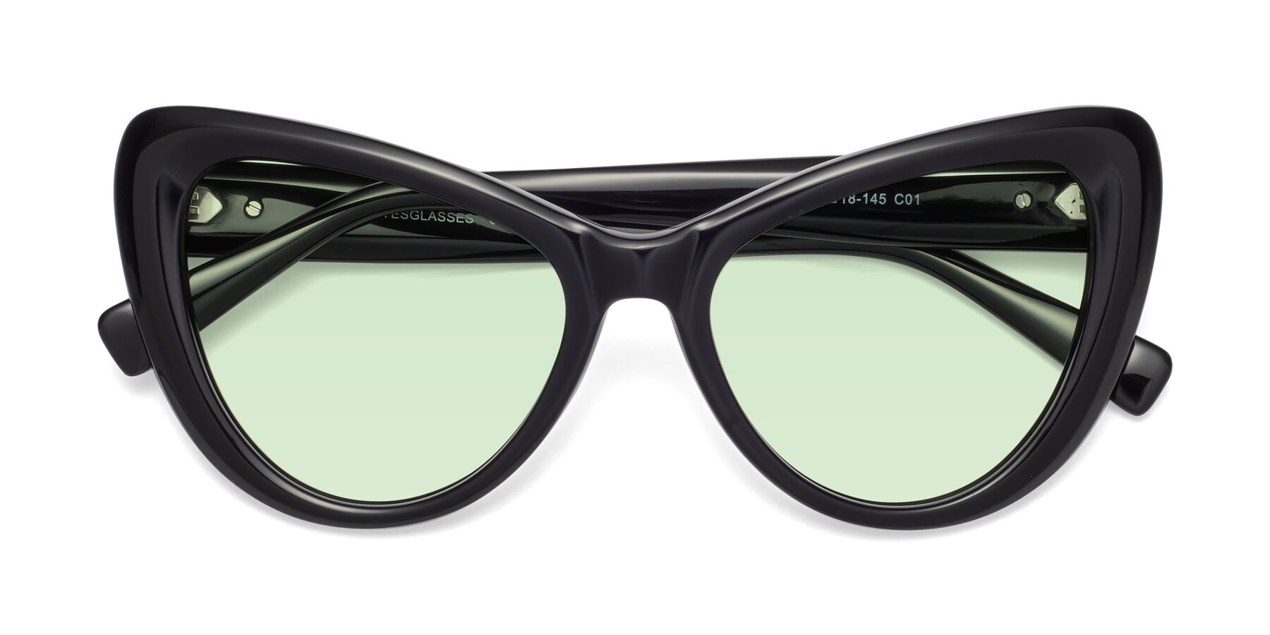 Folded Front of 1574 in Black with Light Green Tinted Lenses