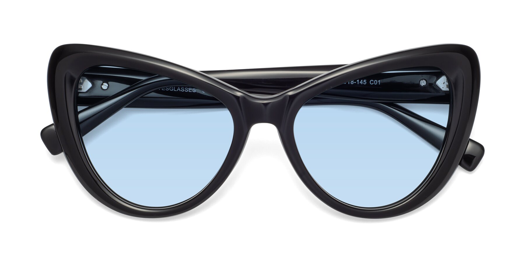 Folded Front of 1574 in Black with Light Blue Tinted Lenses