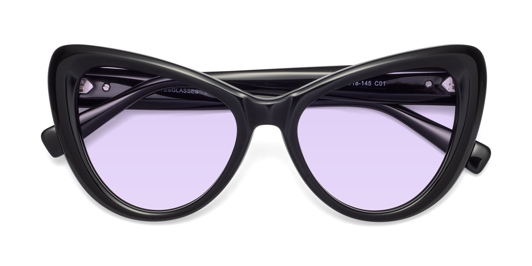 Folded Front of 1574 in Black with Light Purple Tinted Lenses
