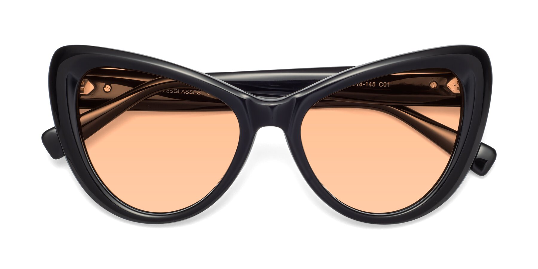 Folded Front of 1574 in Black with Light Orange Tinted Lenses