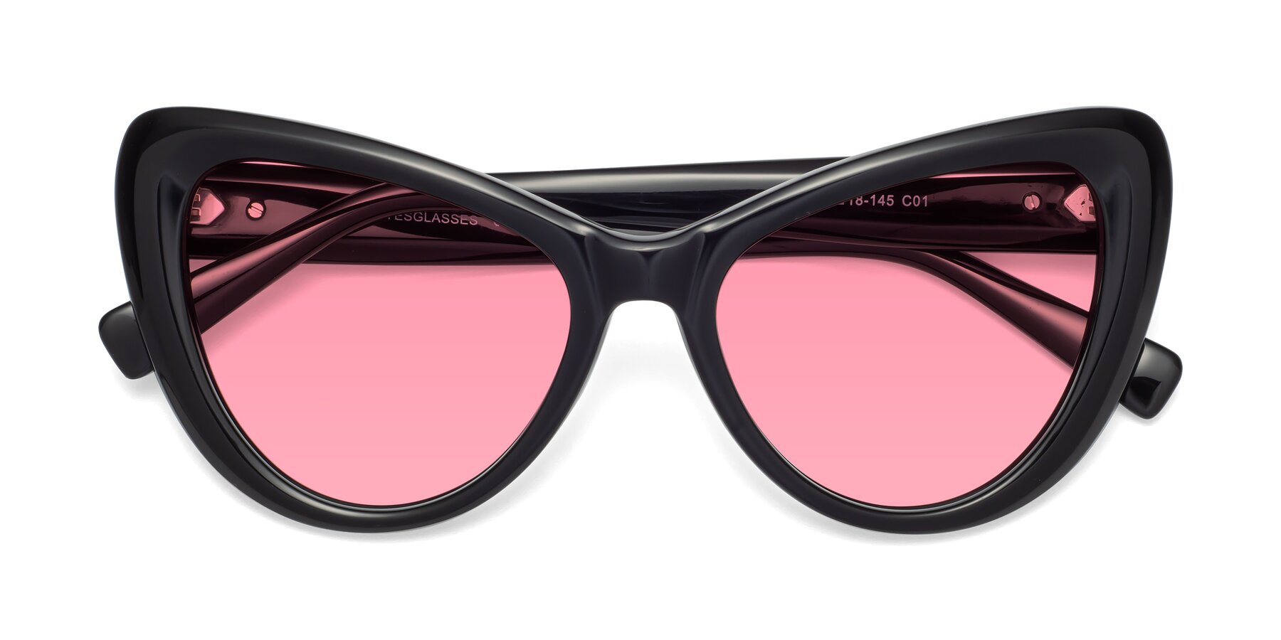 Folded Front of 1574 in Black with Pink Tinted Lenses