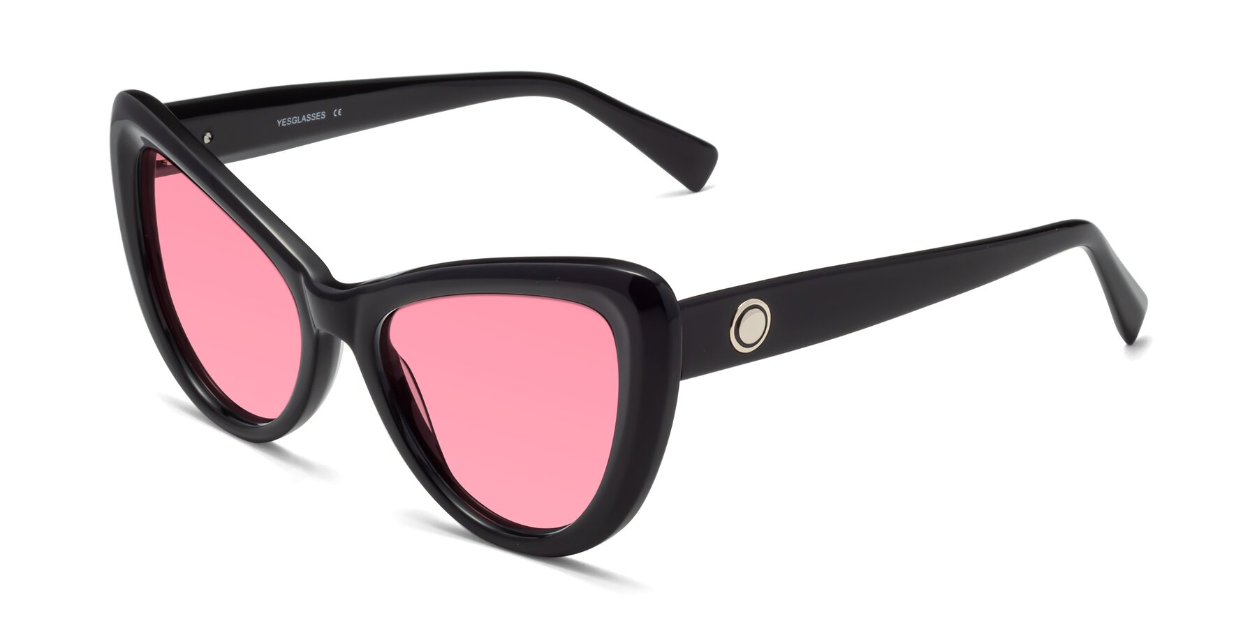 Angle of 1574 in Black with Pink Tinted Lenses