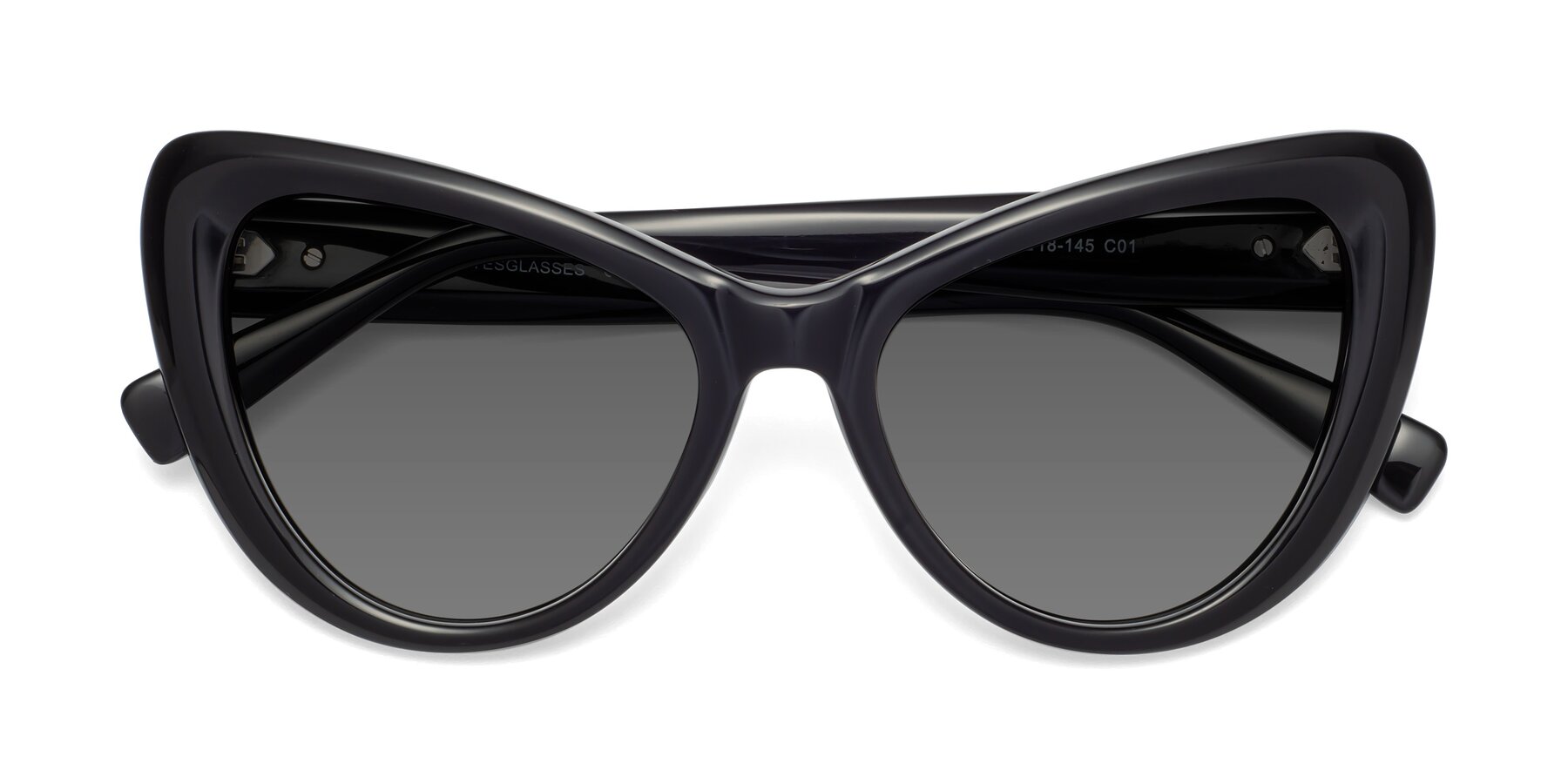 Folded Front of 1574 in Black with Medium Gray Tinted Lenses