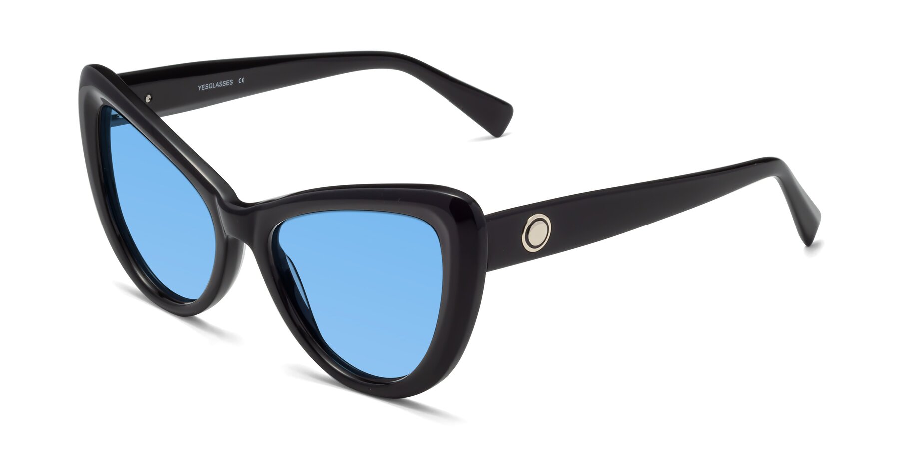 Angle of 1574 in Black with Medium Blue Tinted Lenses