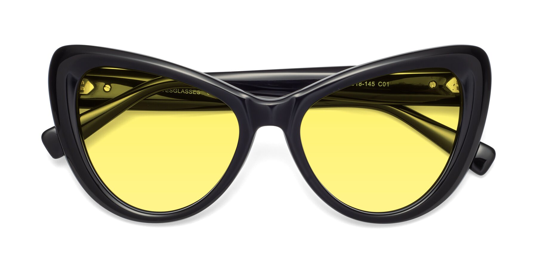 Folded Front of 1574 in Black with Medium Yellow Tinted Lenses