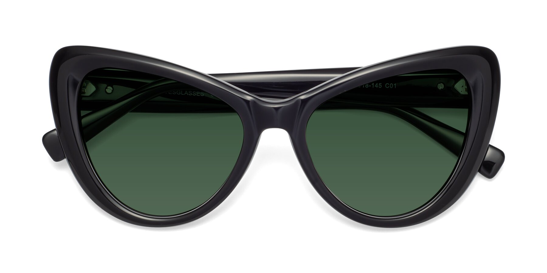 Folded Front of 1574 in Black with Green Tinted Lenses