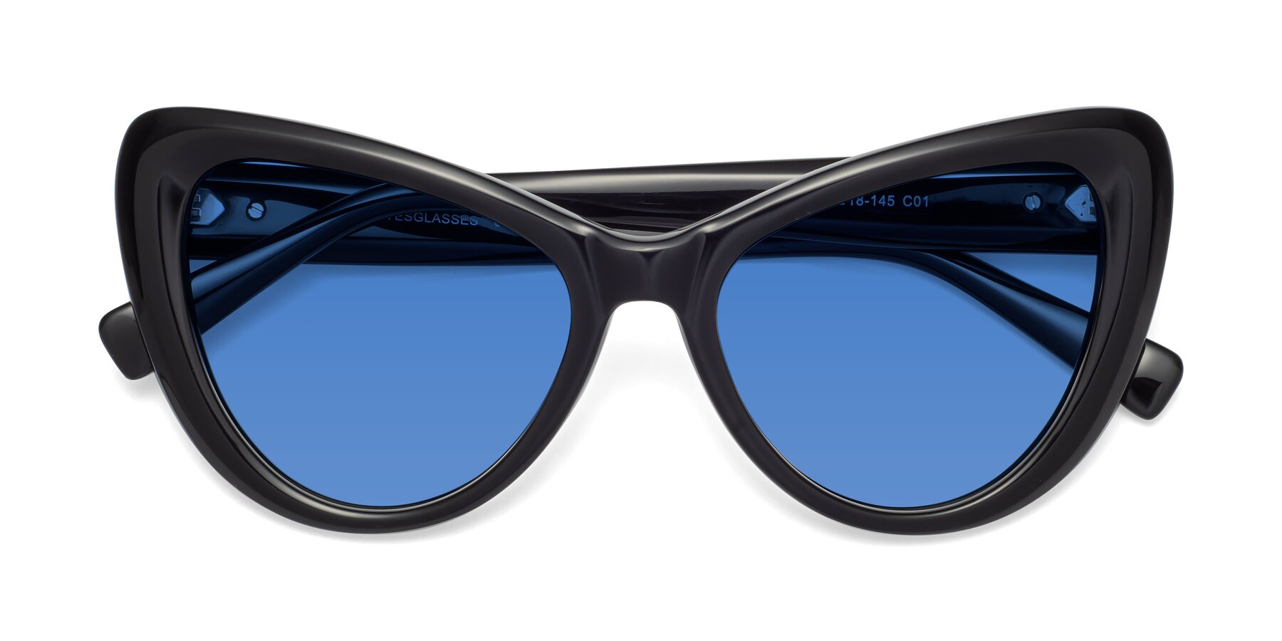 Folded Front of 1574 in Black with Blue Tinted Lenses