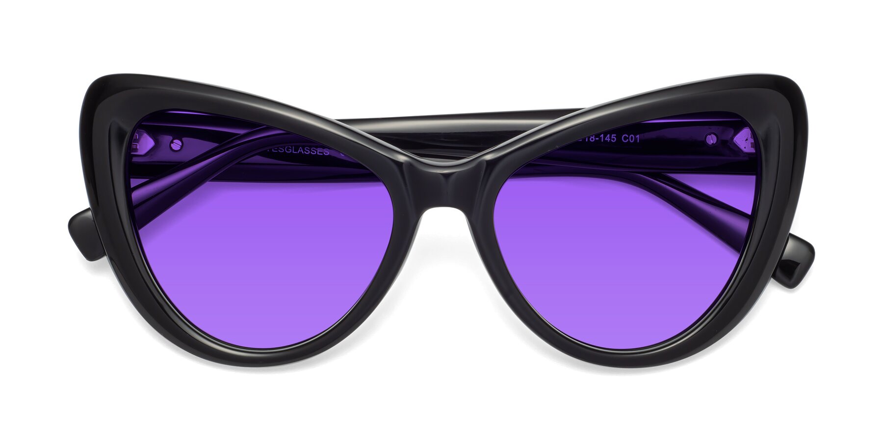 Folded Front of 1574 in Black with Purple Tinted Lenses