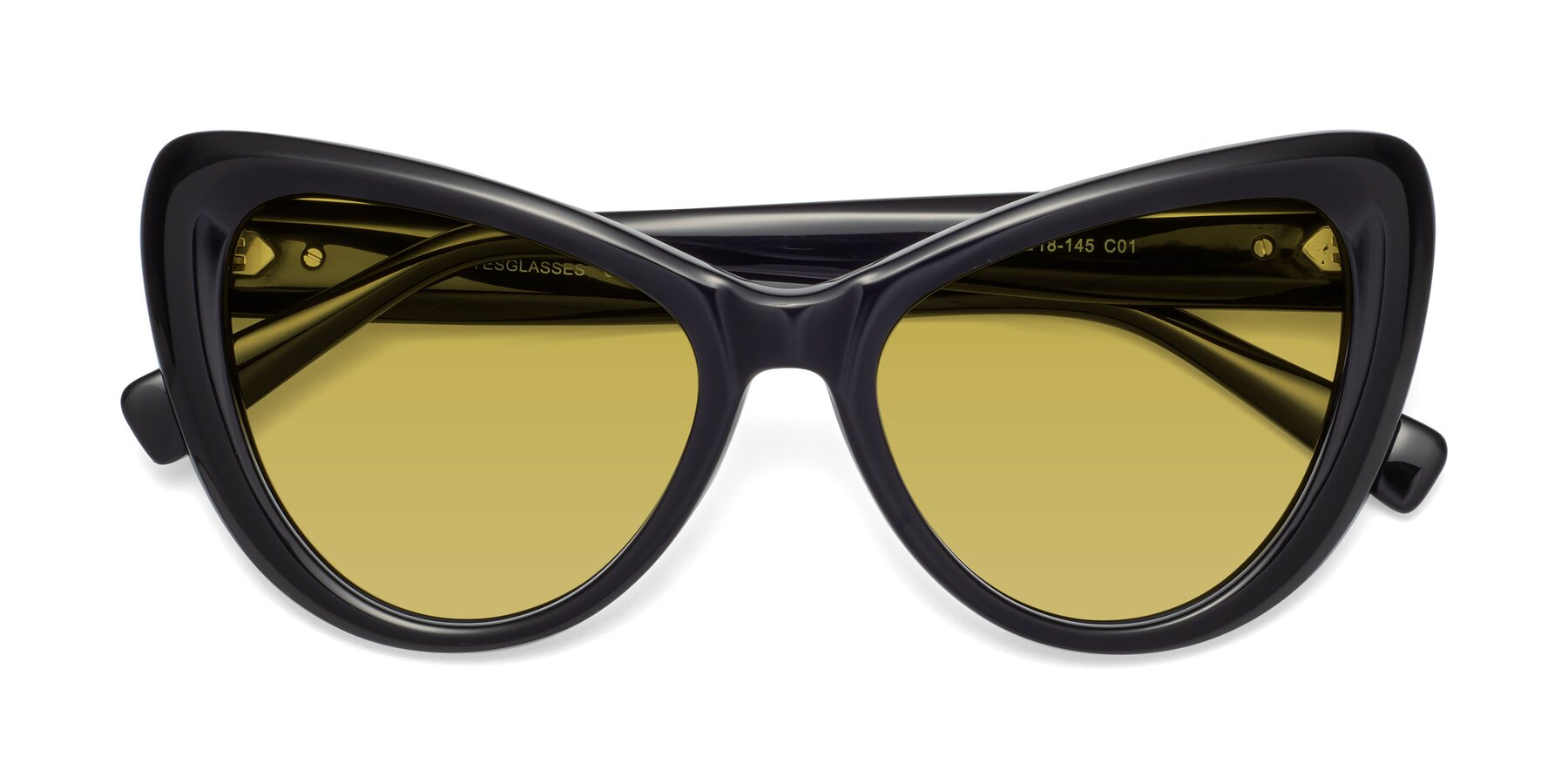 Folded Front of 1574 in Black with Champagne Tinted Lenses