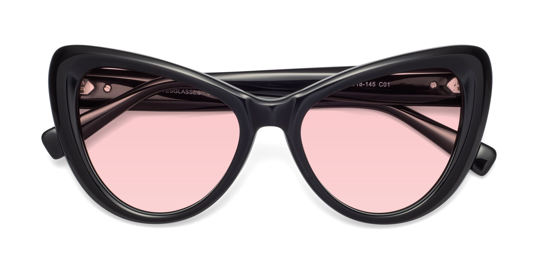 Folded Front of 1574 in Black with Light Garnet Tinted Lenses