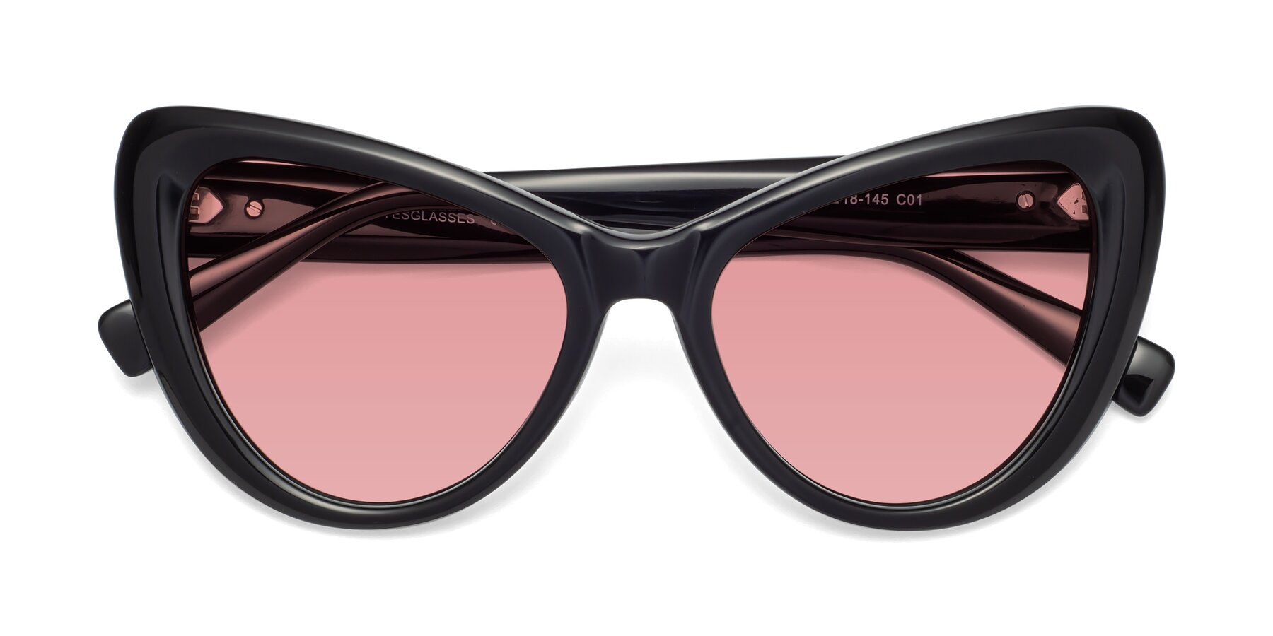 Folded Front of 1574 in Black with Medium Garnet Tinted Lenses