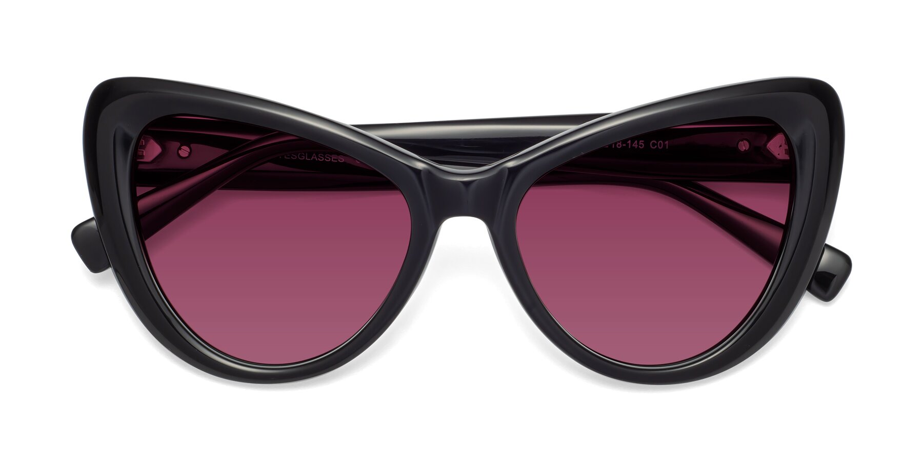 Folded Front of 1574 in Black with Wine Tinted Lenses