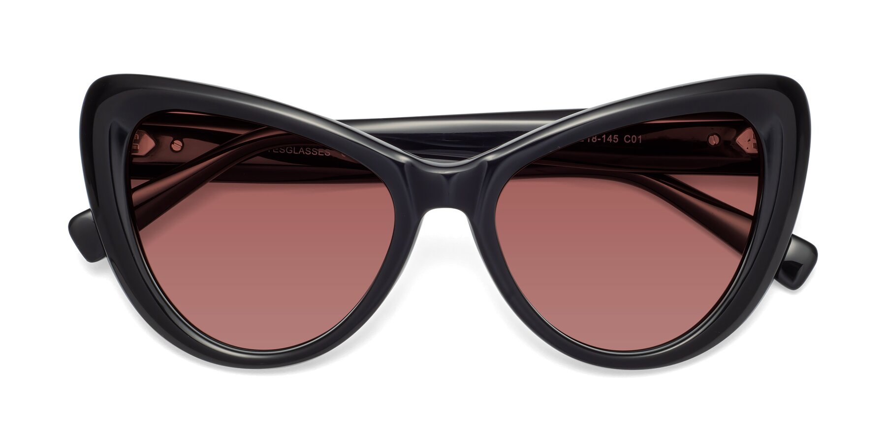 Folded Front of 1574 in Black with Garnet Tinted Lenses