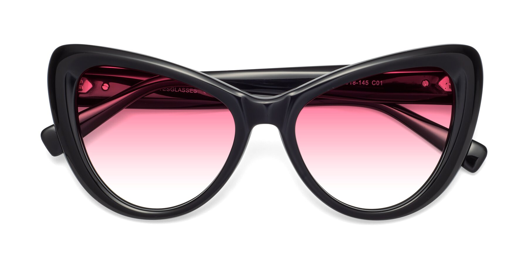 Folded Front of 1574 in Black with Pink Gradient Lenses