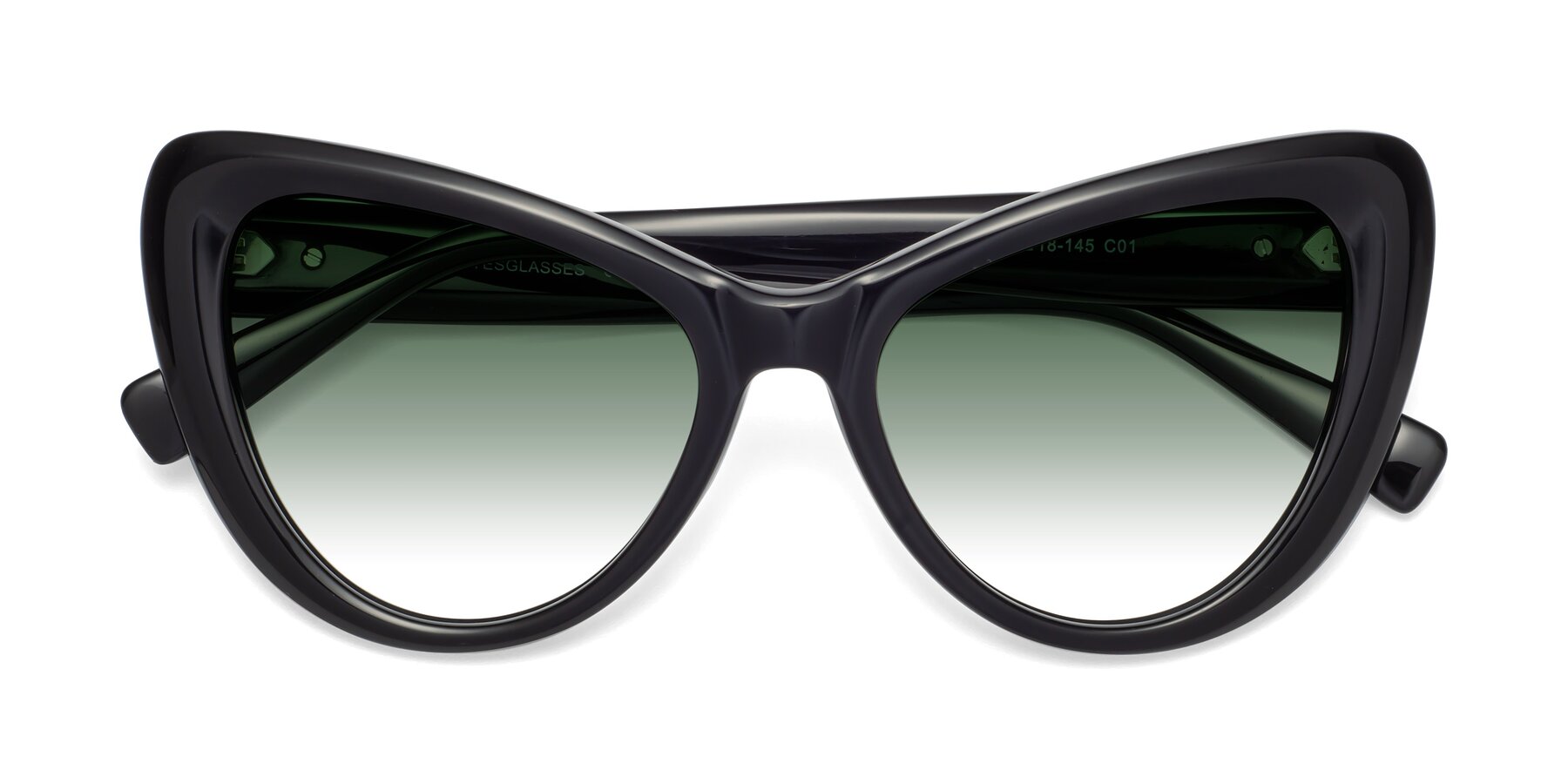 Folded Front of 1574 in Black with Green Gradient Lenses