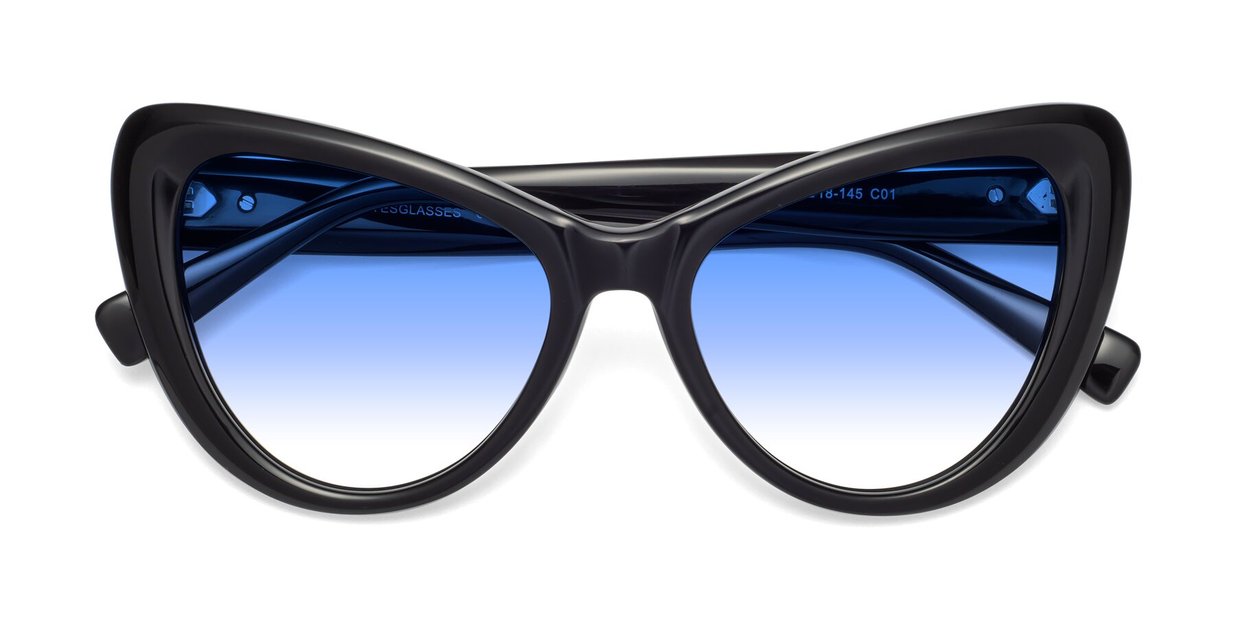 Folded Front of 1574 in Black with Blue Gradient Lenses