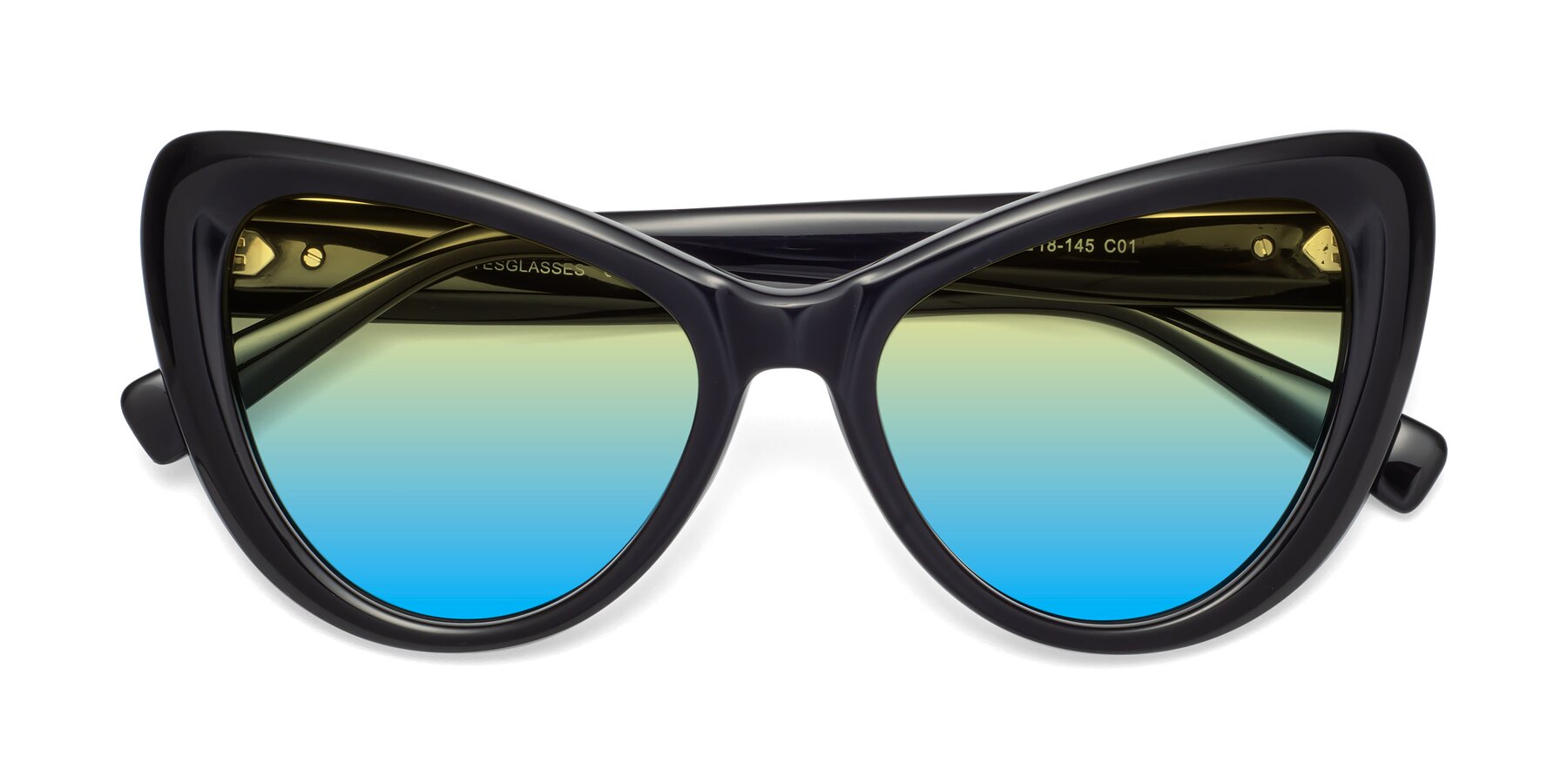 Folded Front of 1574 in Black with Yellow / Blue Gradient Lenses