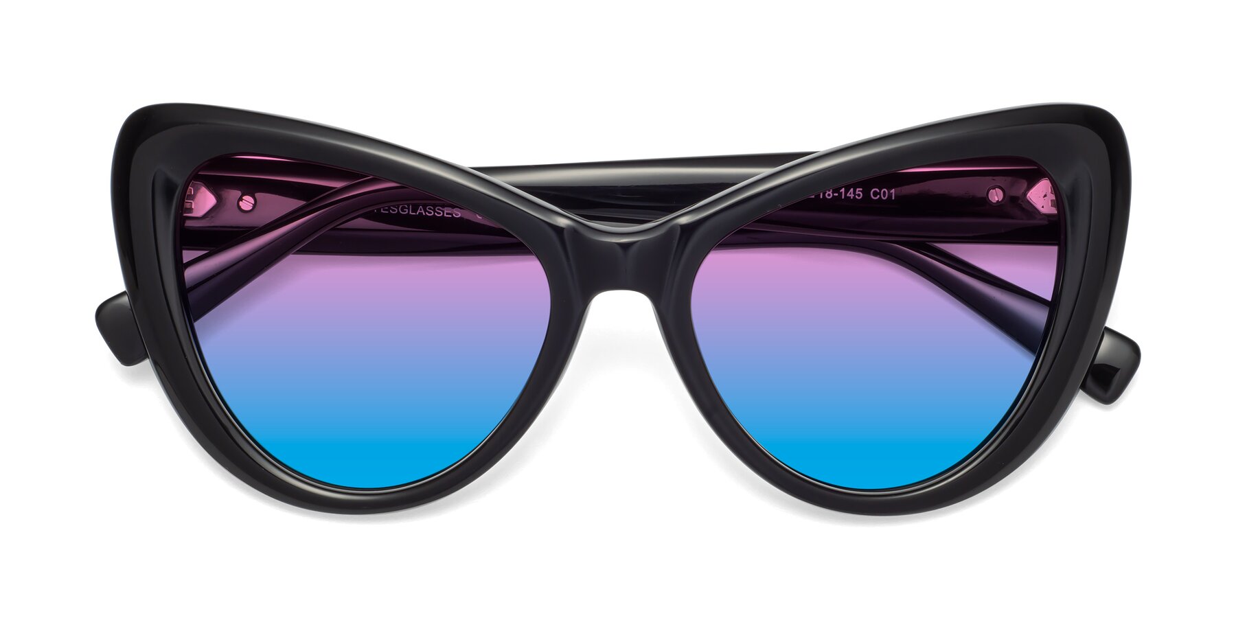 Folded Front of 1574 in Black with Pink / Blue Gradient Lenses
