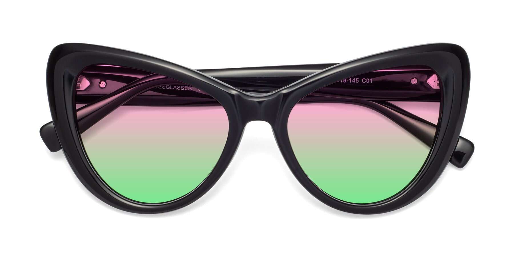 Folded Front of 1574 in Black with Pink / Green Gradient Lenses
