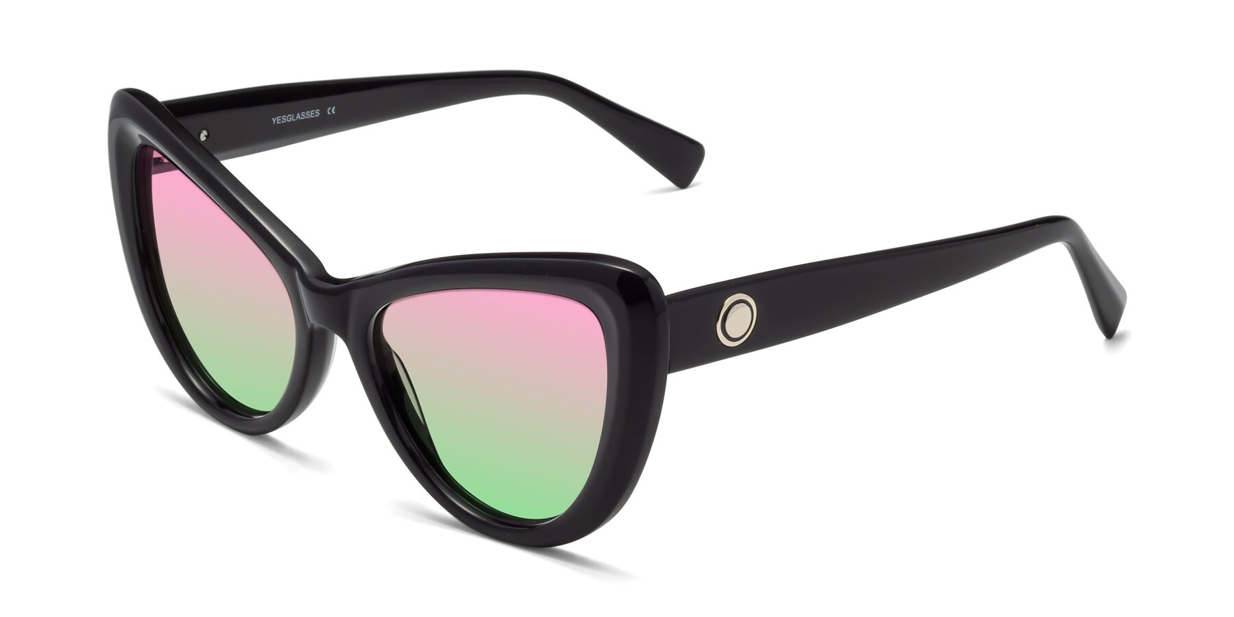 Angle of 1574 in Black with Pink / Green Gradient Lenses