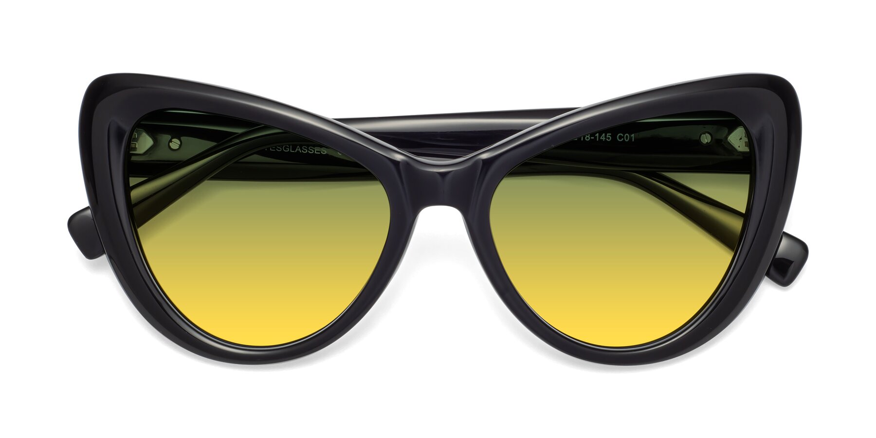 Folded Front of 1574 in Black with Green / Yellow Gradient Lenses