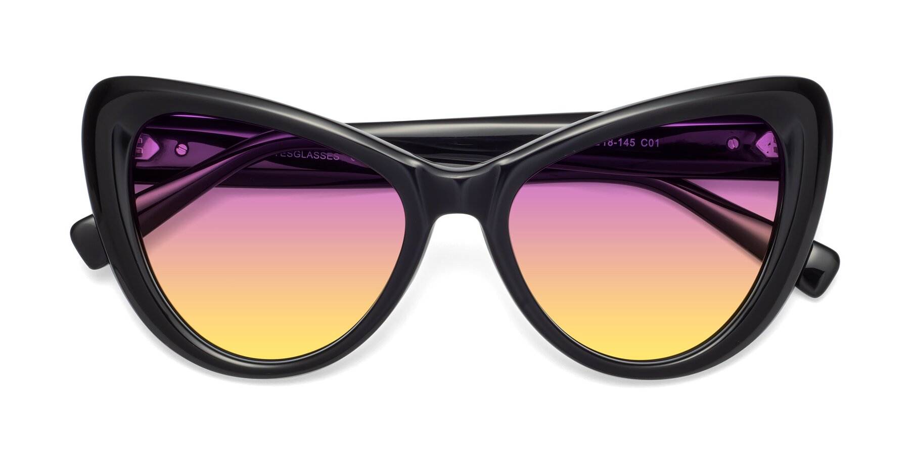 Folded Front of 1574 in Black with Purple / Yellow Gradient Lenses