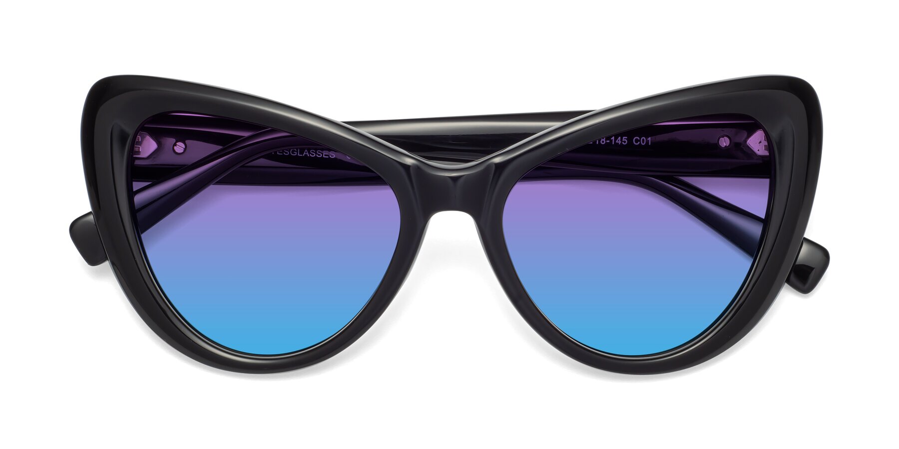 Folded Front of 1574 in Black with Purple / Blue Gradient Lenses