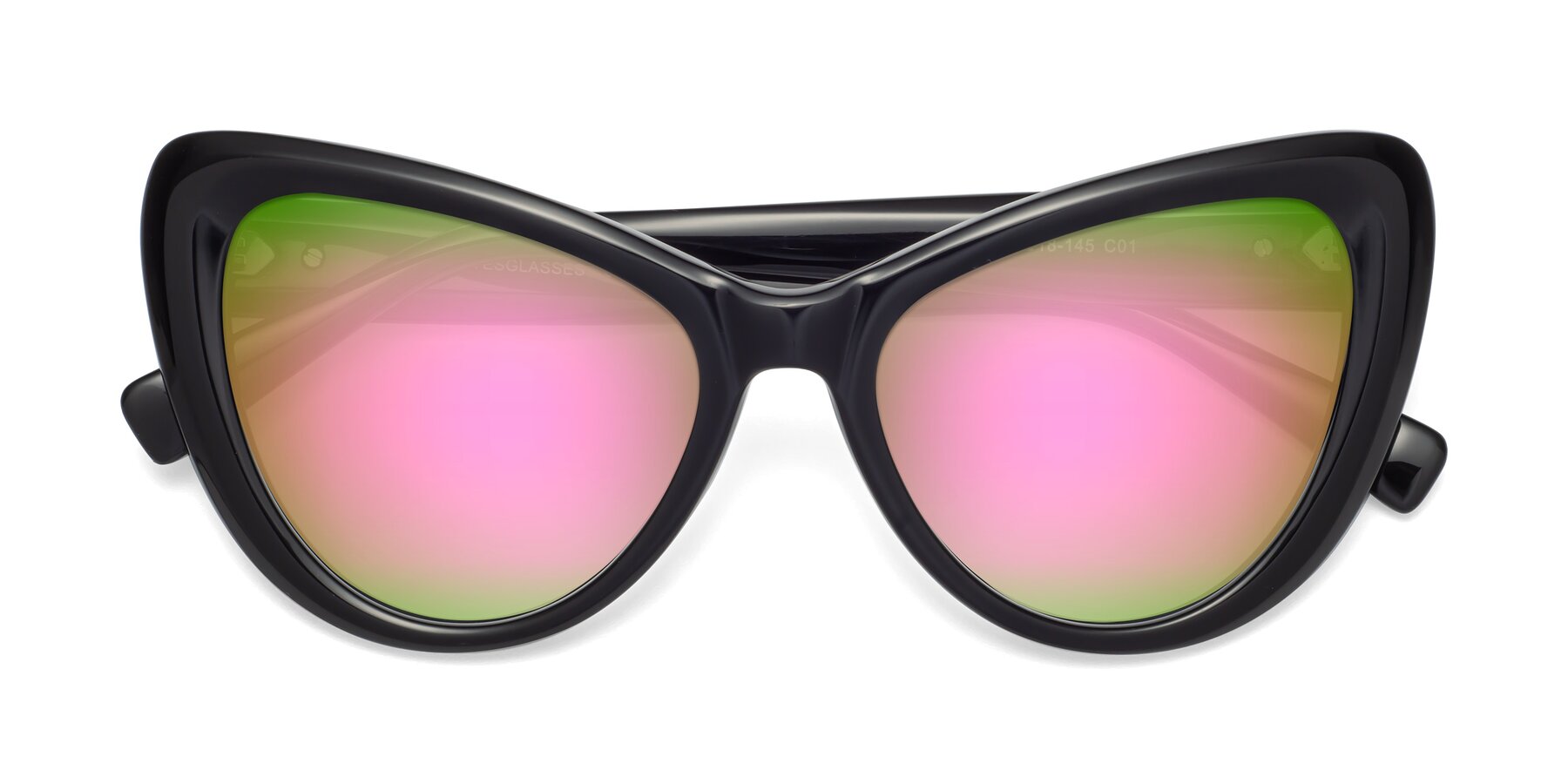 Folded Front of 1574 in Black with Pink Mirrored Lenses